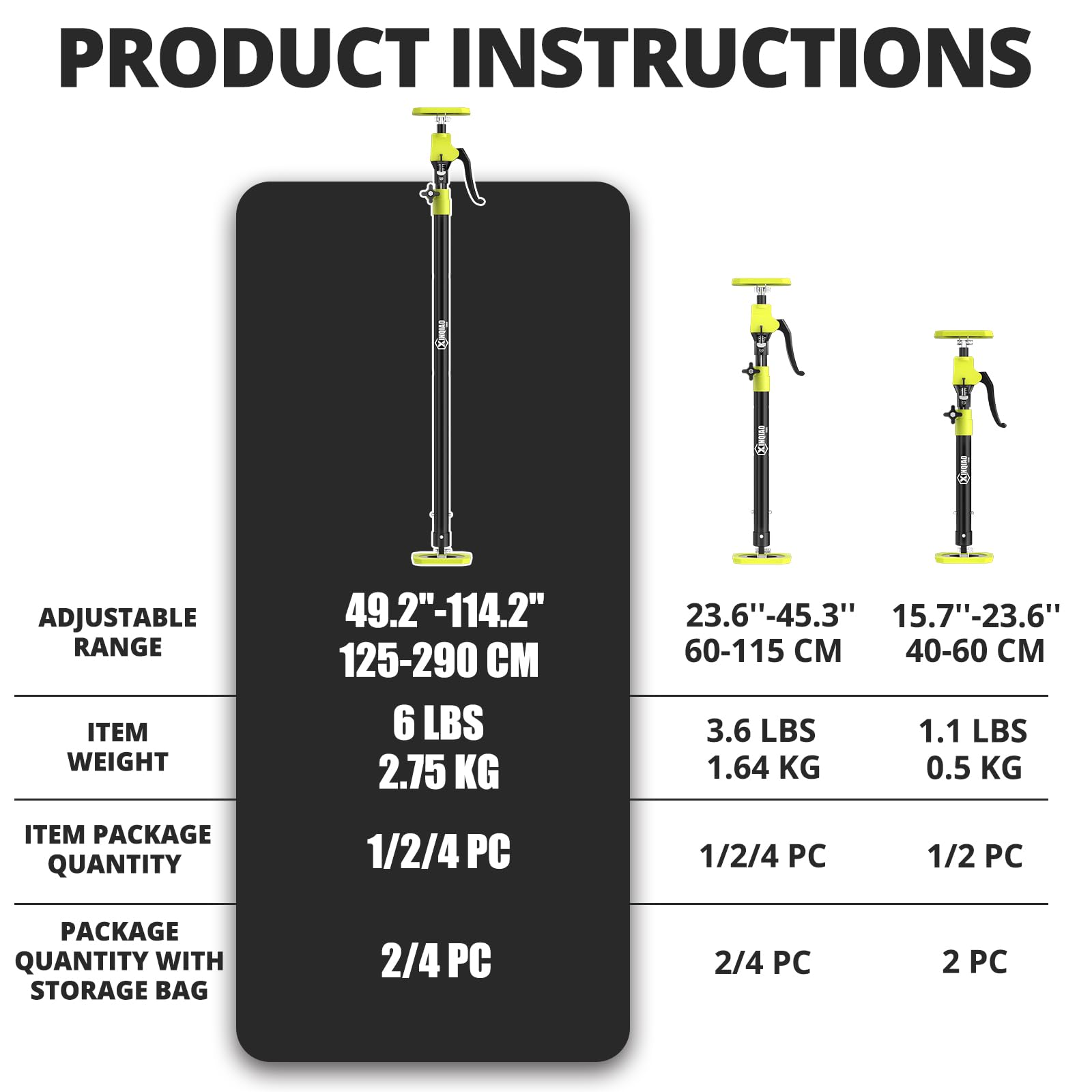XINQIAO Cabinet Jacks for Installing Cabinets, Heavy Duty Third Hand Tool Adjustable Support Pole & Drywall Lifts from 49.2 in to 114.2 in, 2 PCS — Amazon image 2
