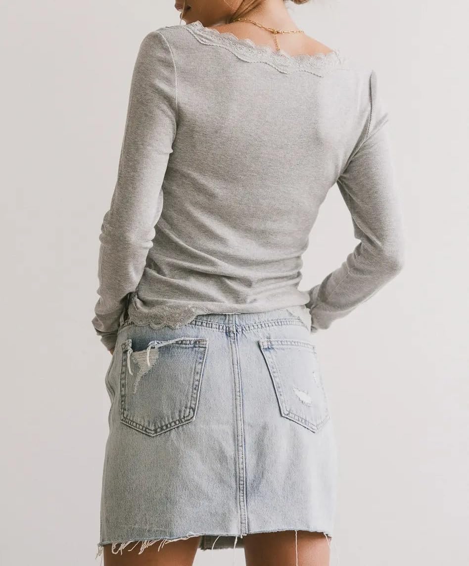 Womens Cardigans Lightweight Long Sleeve Button Down V Neck Slim Fit Lace Trim Top - Image 4