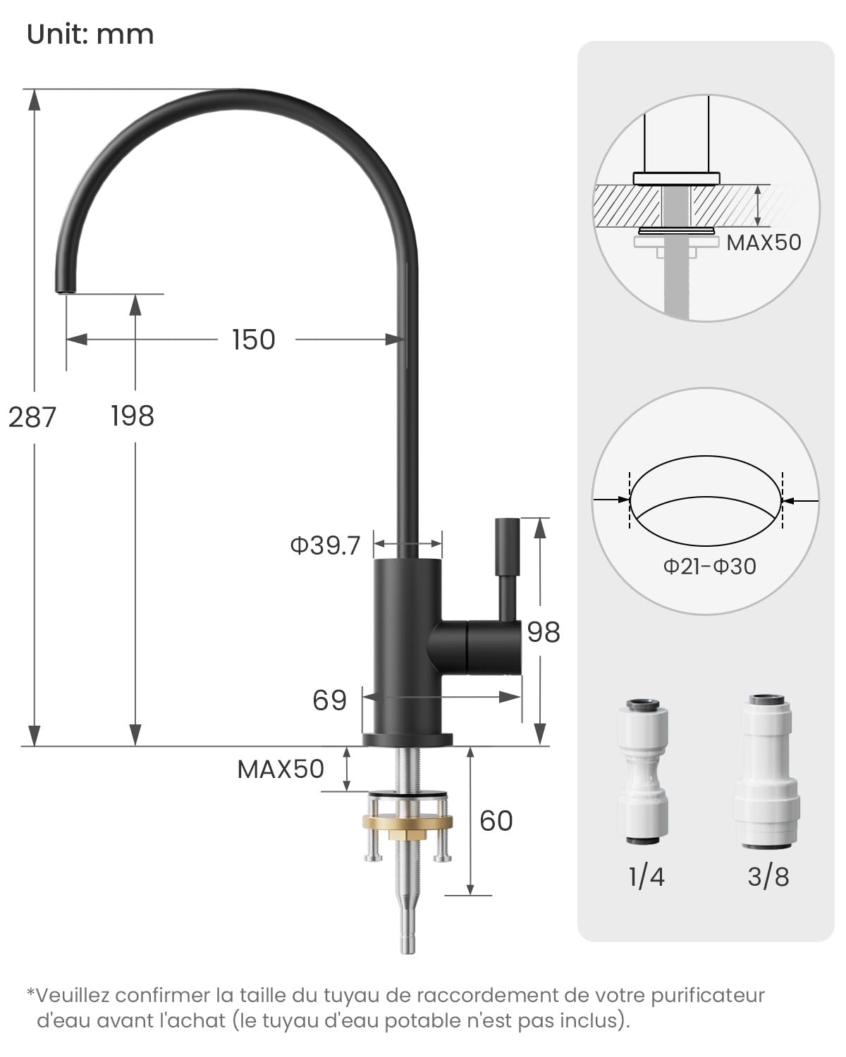 Robinet Cuisine Pour L'eau Potable, Robinet d'Évier Acier Inoxydable