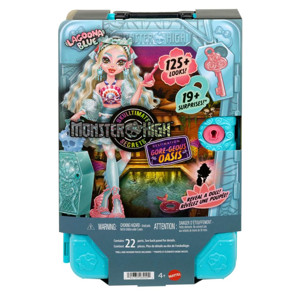 Monster High Straszysekrety Seria 7 Upiorystyczne wakacje Lagoona Blue Zestaw: lalka, walizka i akcesoria-niespodzianki, w tym ubranka, zabawka dla dzieci 4+, JDR51