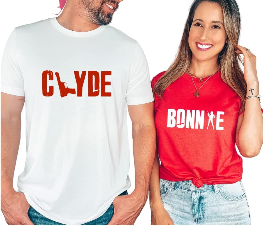 Bonnie and Clyde Matching Couple T-Shirts, His and Hers Valentine's Day Shirts, Funny for Married Couples, Wife Husband Gifts, Honeymoon Outfit, Valentine Shirt. Red