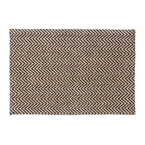 Relaxdays Felpudo con Estampado de Zigzag, Yute, Negro y Beige, 60 x 40 cm