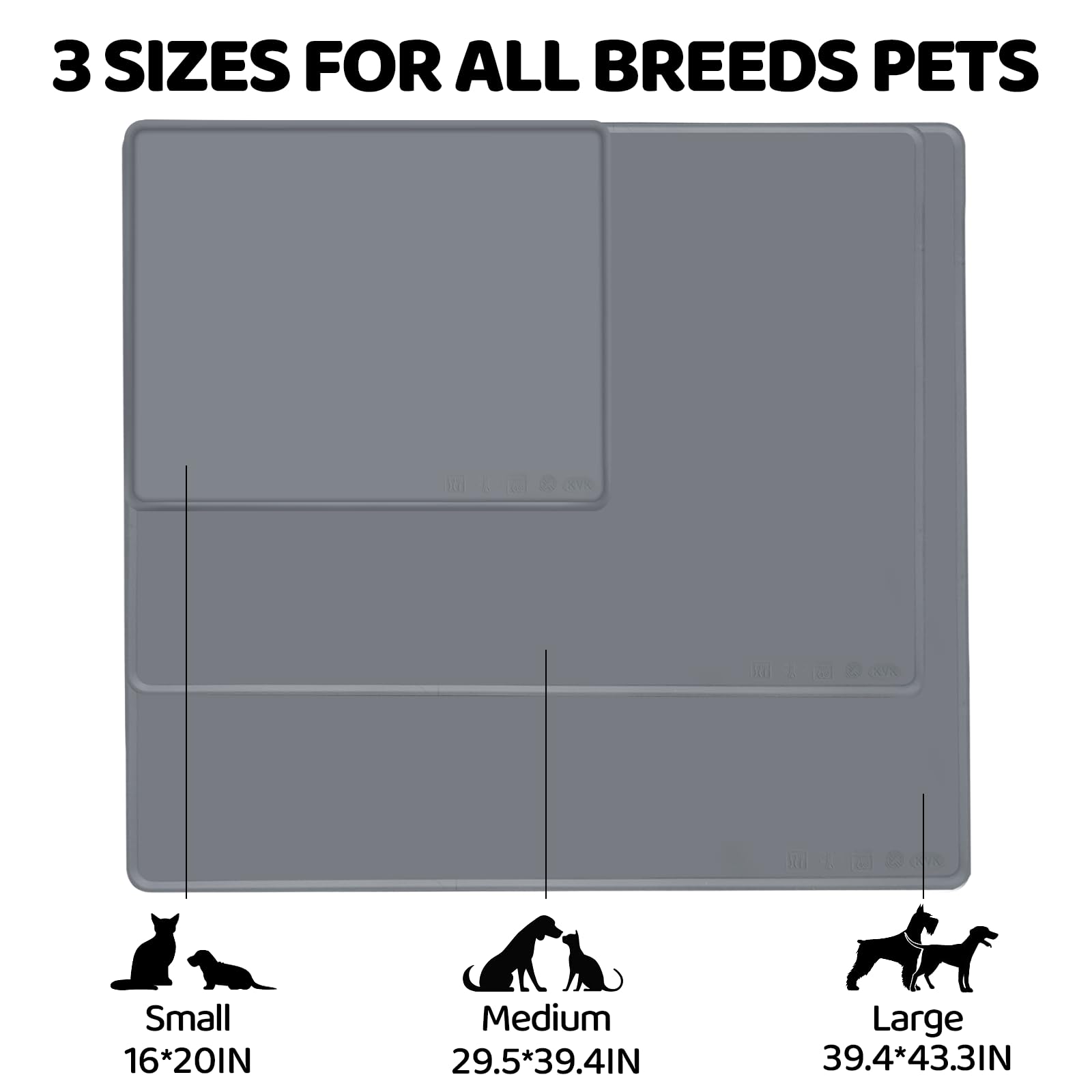KVK Tapis d'alimentation extra large en silicone pour chien, 99,4 x 110,6 cm, tapis d'alimentation pour animaux de compagnie – Imperméable, antidérapant, mastication – Résistant à la nourriture et à