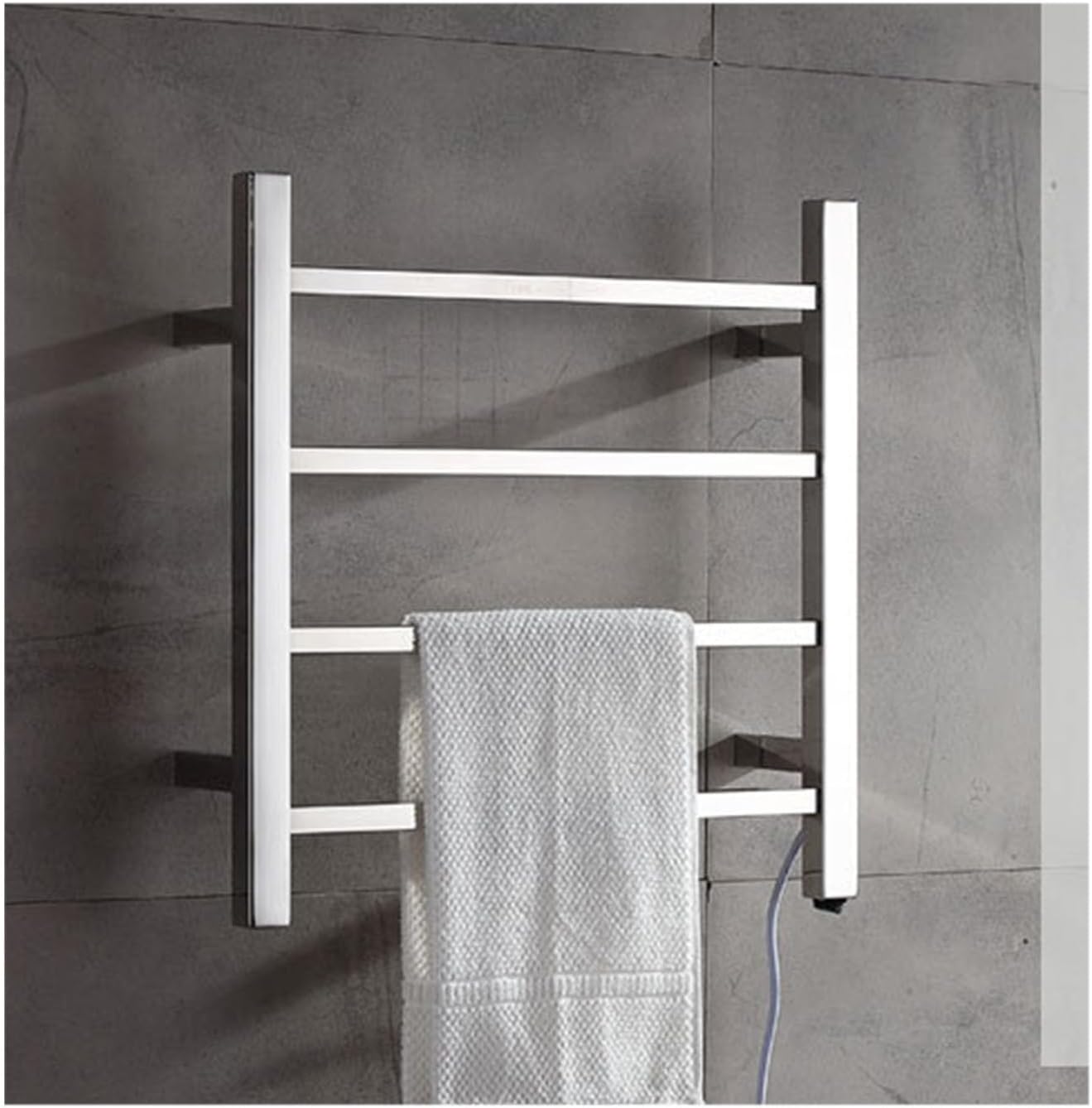 Stainless Steel Heated Towel Rack 5-Bar Wall-Mounted Dryer Plug-in Design for Bathroom Constant Temperature Silver Towel Warmer Efficient Heat & Space Saver