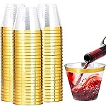 I00000 200 Pack Gold Plastic Cups, 9 Oz Elegant Clear Plastic Cups Gold Rimmed Disposable Wine Glasses Fancy Disposable Party Cup Wedding Cup Drinking Tumblers Cocktail Glasses Perfect for Party