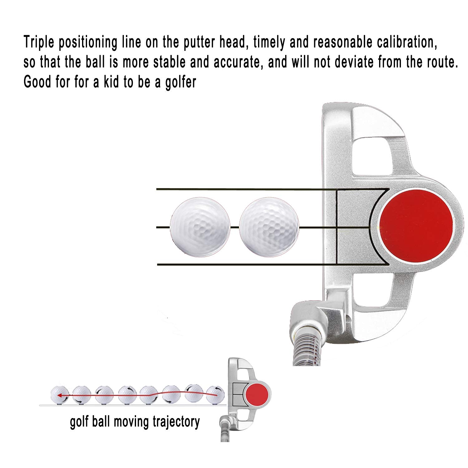 Putter de golf pour enfants de 3 à 12 ans - Pour droitier - Sports de plein air - Pour débutants - 61 à 71 cm