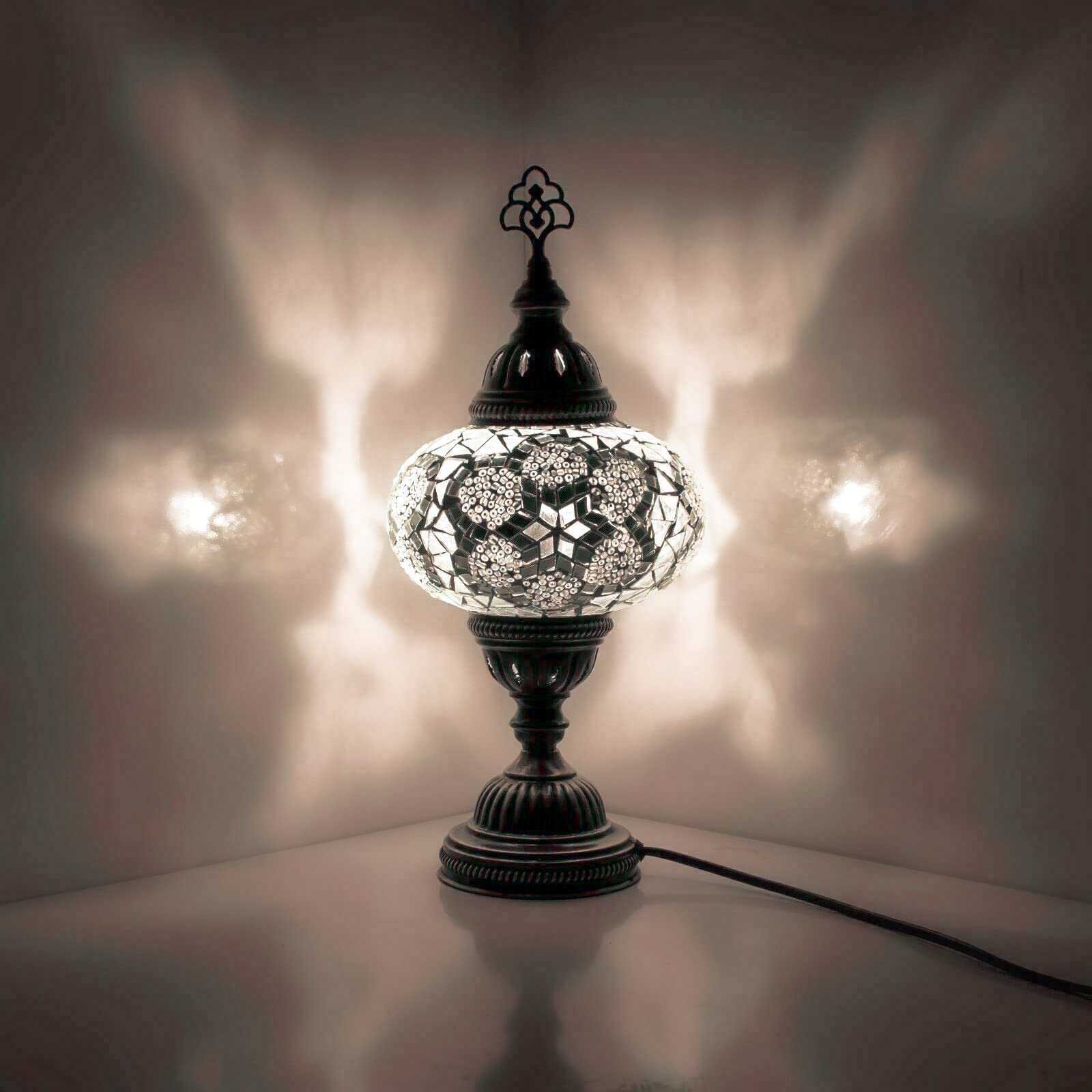 ENVA Turkish Moroccan Tiffany Style Handmade Mosaic Table Desk Bedside Night Lamp Light Lampshade with LED Bulb Large Globe