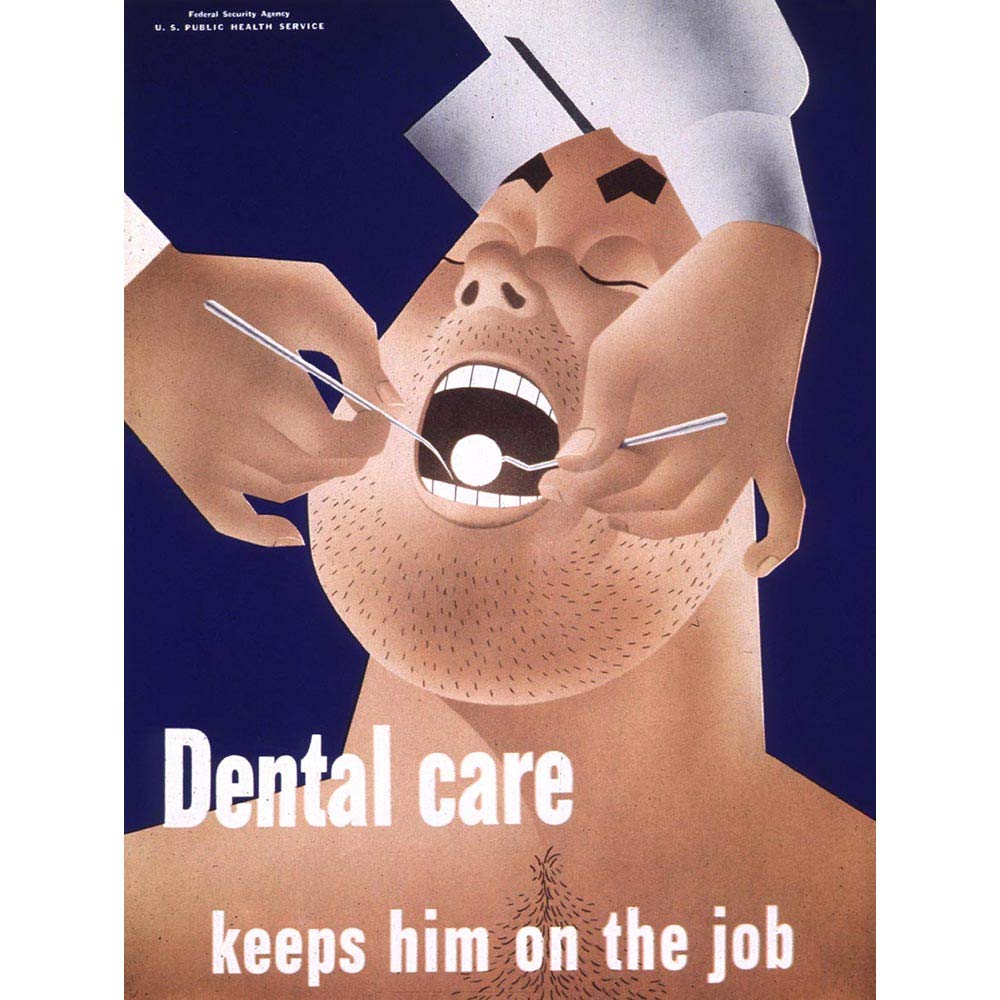 Wee Blue Coo Health Dentist Teeth Wartime USA Vintage Advertising Retro Art Print Poster Wall Decor 12X16 Inch