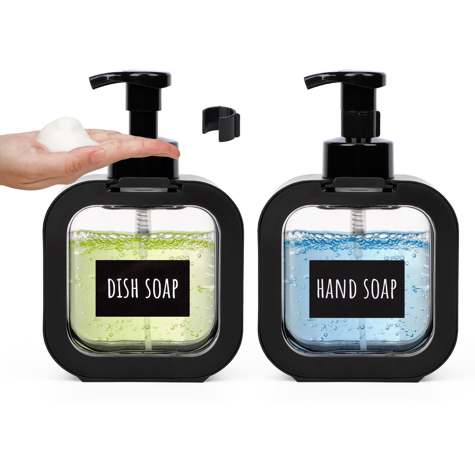 Segbeauty 16.9oz Black Foam Soap Dispensers, 500ml Square Plastic Foaming Dish Soap Dispenser, 2pcs Empty Foam Pump Bottles Refillable Hand Soap Dispenser Foaming for Kitchen Bathroom Toilet Decor
