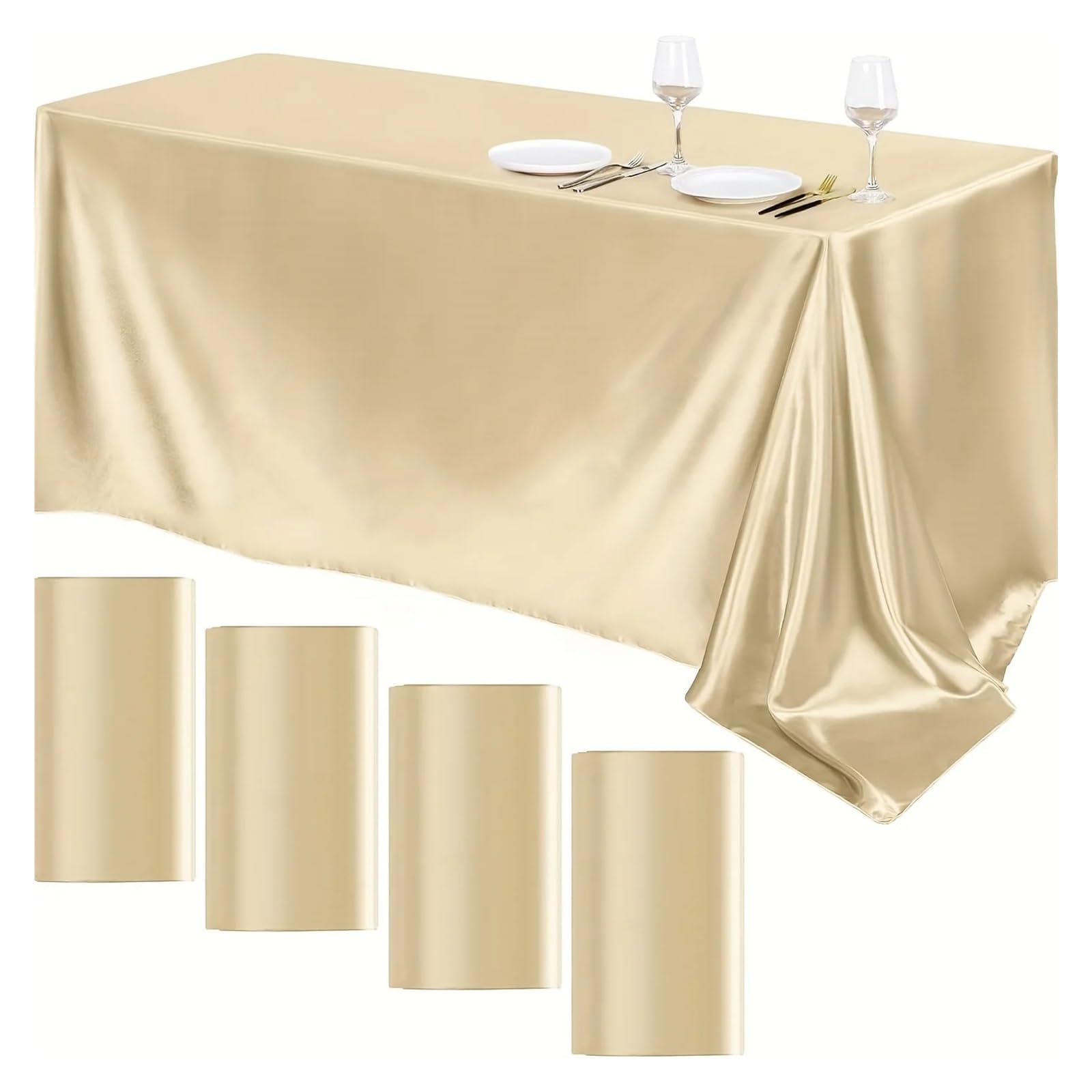 LOPJGGYF Solid Color Conference Banquet Hotel Dining Table Exhibition Advertising Tablecloth Officetable Cloth Art Rectangular for Wedding Banquet Party Events(Champagne,145x180cm)