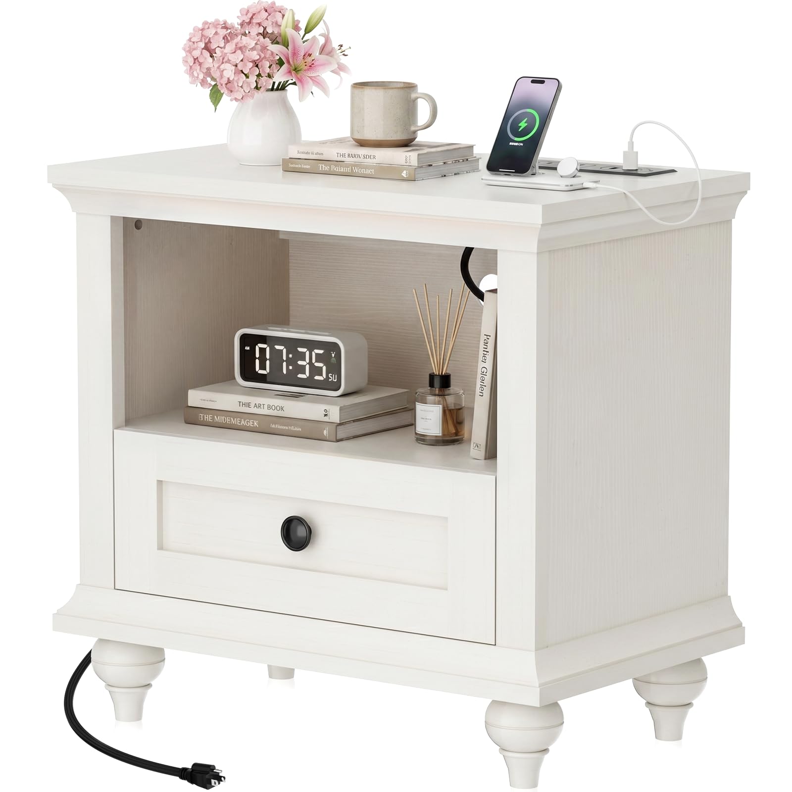 Photo 1 of Foxemart Farmhouse Nightstand with Charging Station