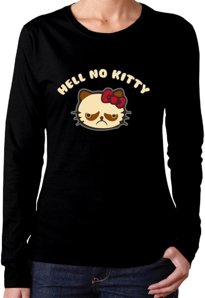 HELL NO KITTY Graphic Female Long Sleeve T Shirt Fitted Shirts Shirt Printing