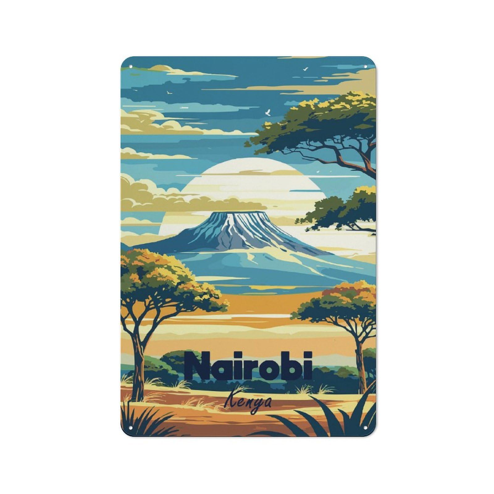 Junmoney Style-20 Nairobi Kenya Travel Tin Sign 30X20cm, Modern Vintage Creative Space Decor For Hobby Room, Office, Lounge Or Living Room