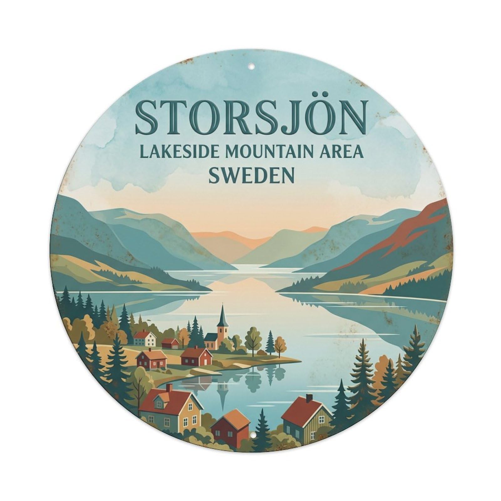 Vintage Travel Storsjon Sweden Lakeside Metal Tin Sign