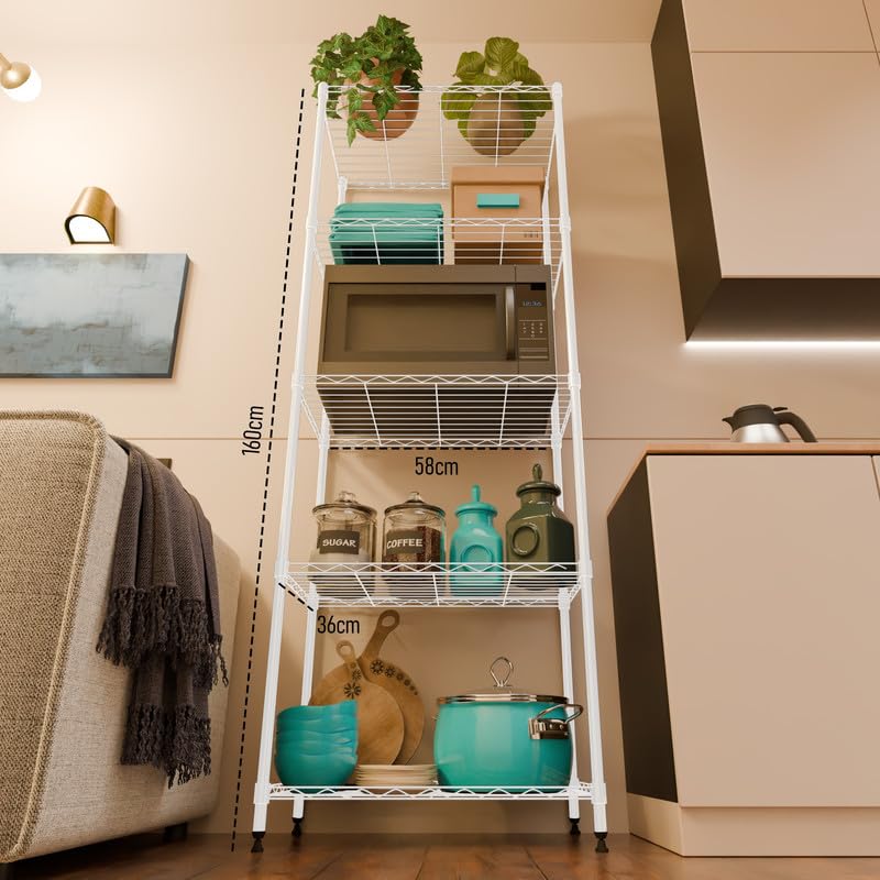 Image of 5-Shelves Heavy Duty Steel Storage Rack | Multipurpose Shelving Unit for Kitchen, Home & Utility