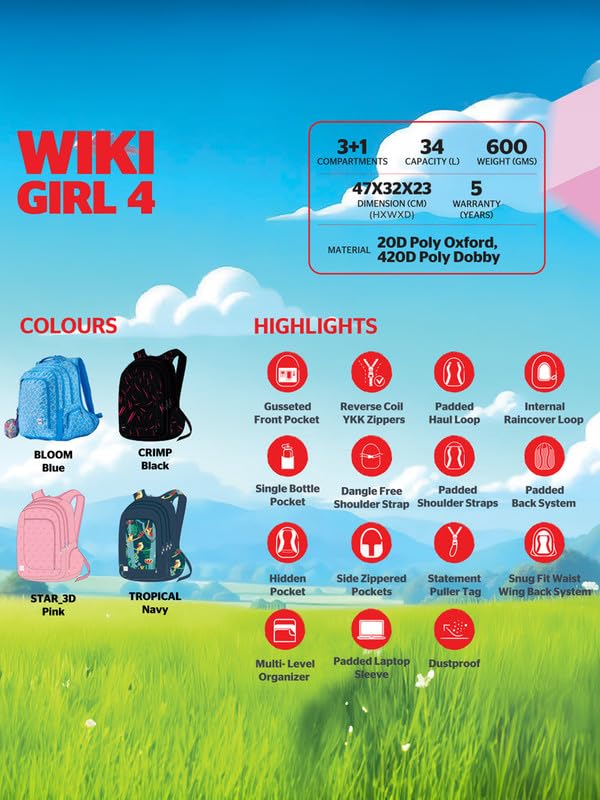 Image of Wiki Stylish Unisex Backpack | Girl 4 Durable & Lightweight backpack for Men & Women | Laptop Backpack for Office, Gym, Travel (34 Litre, Black)