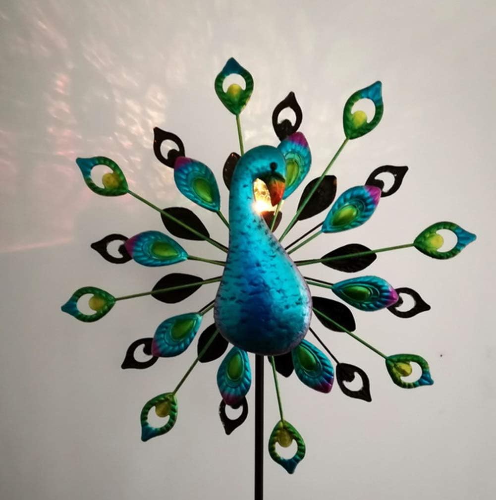 Peacock Solar Power Garden Wind Spinner | Colourful Exotic Bird Outdoor Garden Lawn and Patio Sculpture Ornament Decorations