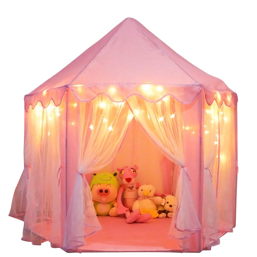 ORIAN Princess Castle Playhouse Tent for Girls with LED Star Lights Indoor Outdoor Large Kids Play Tent for