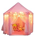 ORIAN Princess Castle Playhouse Tent for Girls with LED Star Lights - Indoor & Outdoor Large Kids Play Tent for Imaginative Games - ASTM Certified, 230 Polyester Taffeta. Pink 55x53.