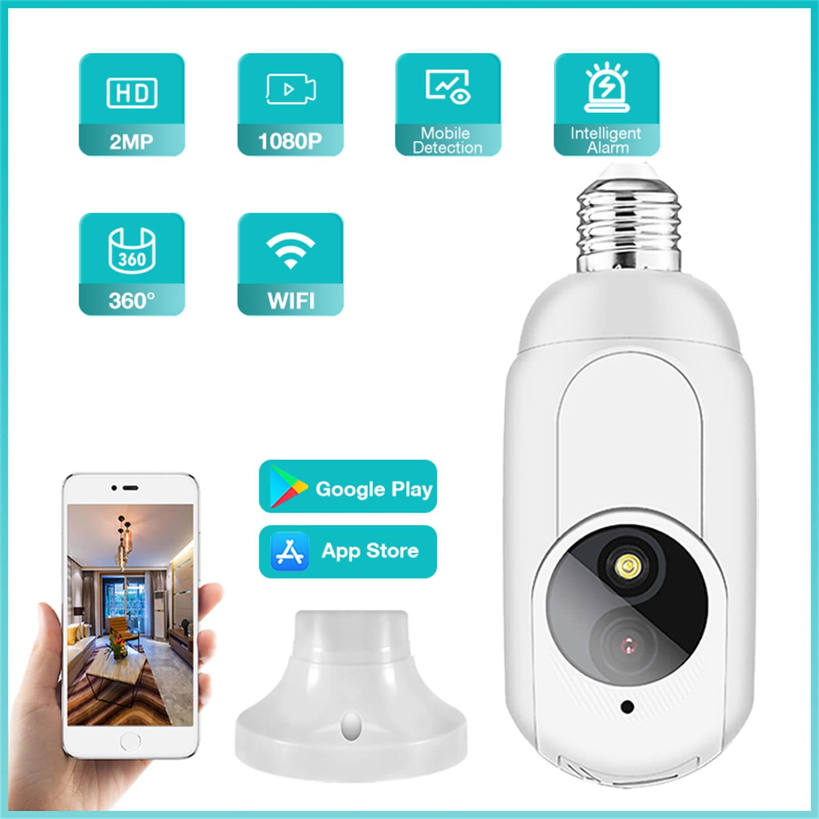 TUYA 2MP WiFi Lampe Ampoule Caméra De Surveillance Suivi Humain Automatique Prise IP Moniteur Vidéo Moniteur De Sécurité Vision Couleur, Audio 2 Voies,32g