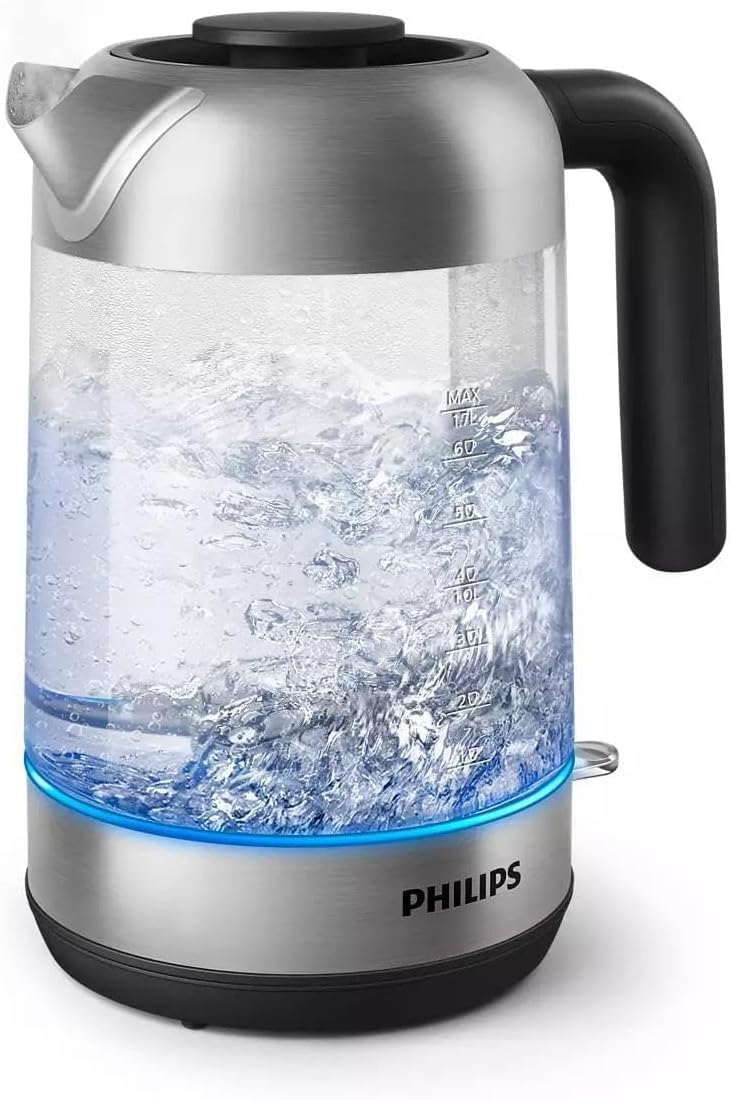 Philips 5000 Series Wasserkocher – 1,7L, Blaues Sensorlicht, 360°-Basis, Mikro-Sieb-Filter, Flaches Heizelement, Abnehmbarer Deckel, Schnelles Aufkochen, Energiesparend, Sicheres Design (HD9339/80)