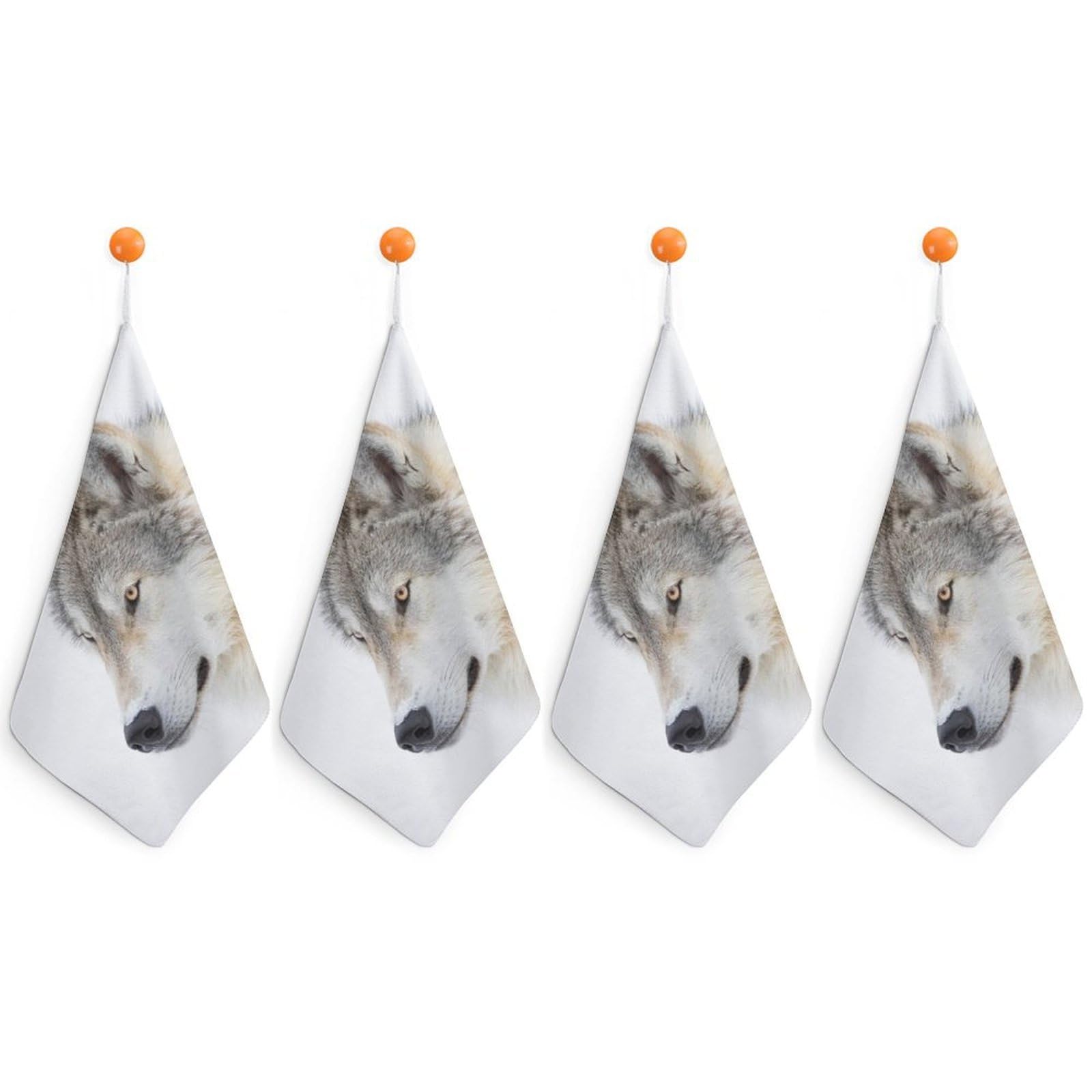 LEDFCVSU 4 Piece Hanging Hand Towels, Brown Wolf Small Dry Hand Towel for Kitchen Bathroom