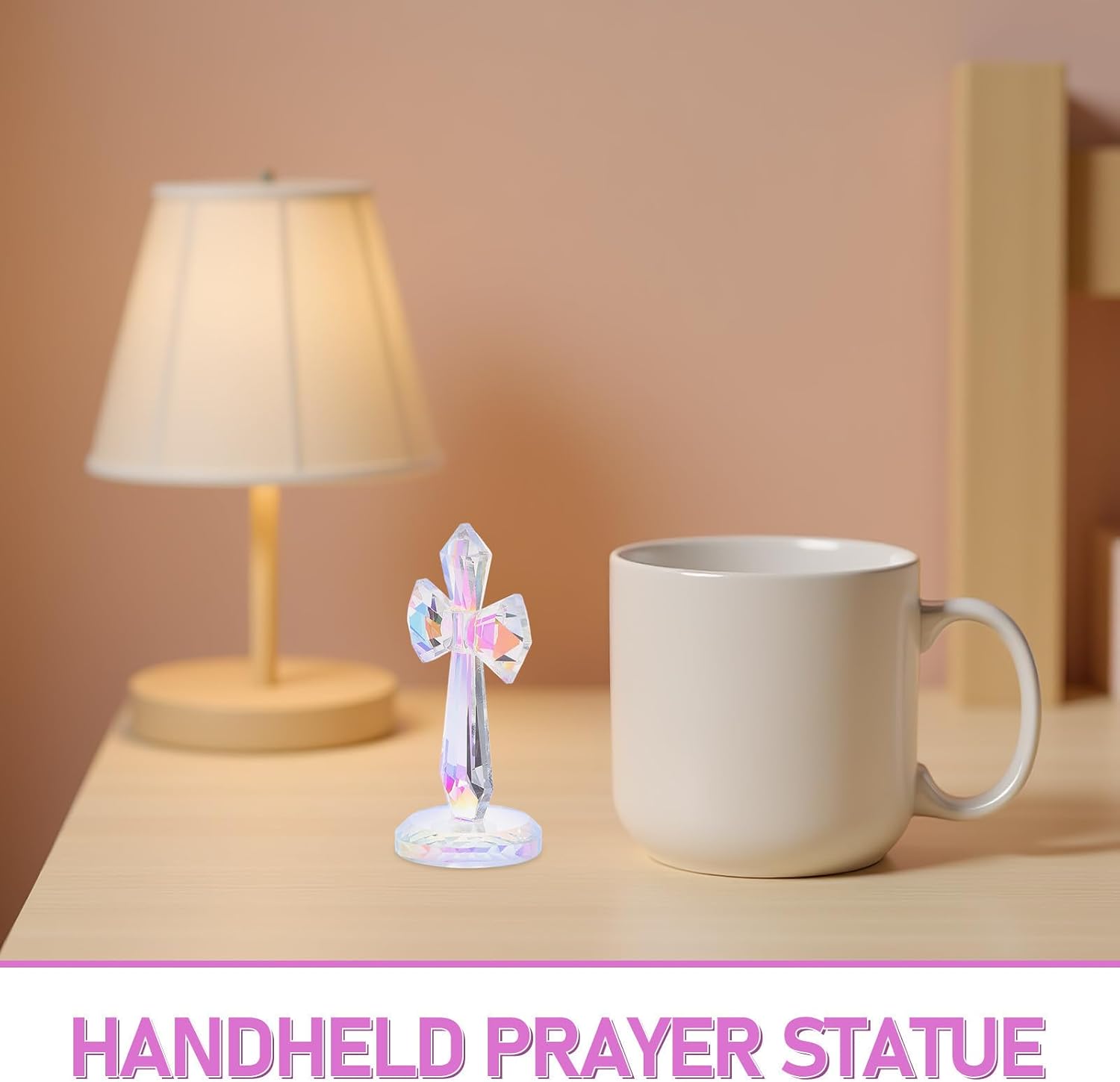 Elegant Crystal Cross Decoration for Desk or Home, Glass Handheld Prayer Accessory with Radiant Finish, Stunning Religious Sculpture for Office or Tabletop Display image 3
