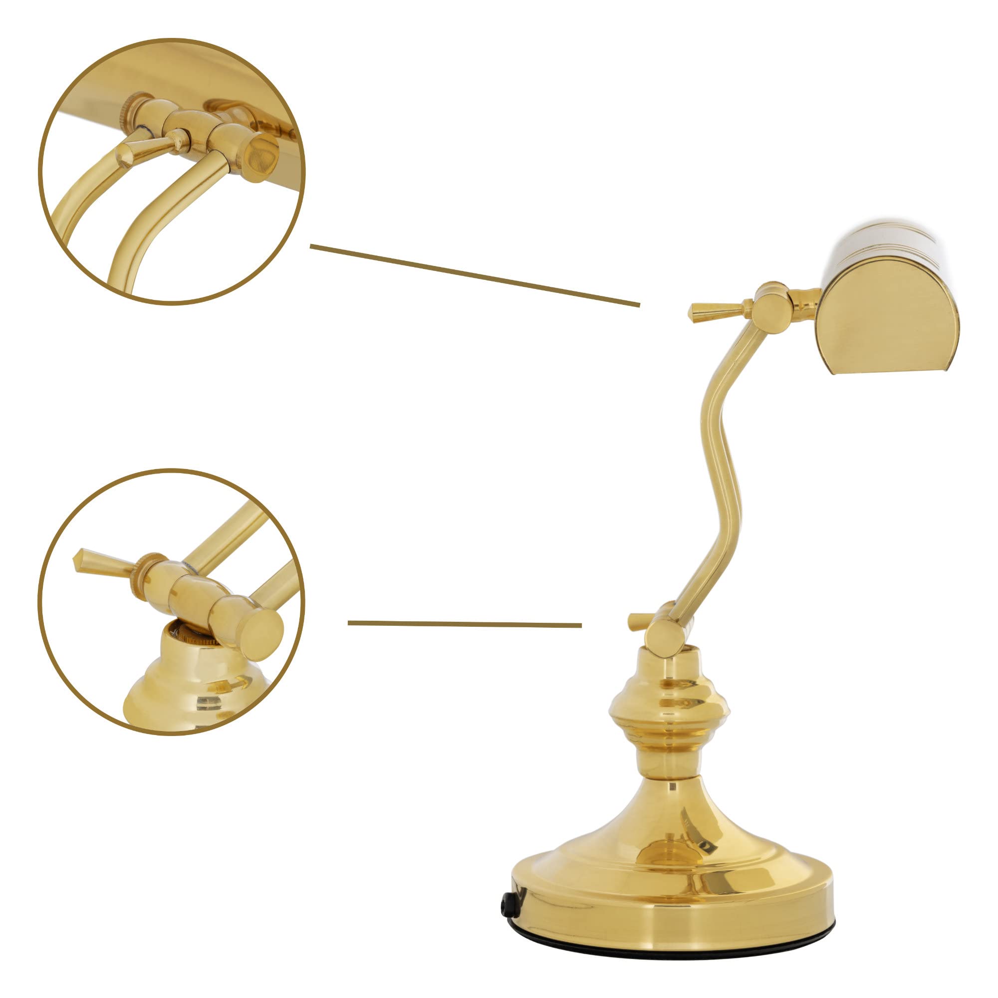 Classic Cantabile L3-A Messing Klavierleuchte - Retro Pianoleuchte für Klaviernoten - Vintage Schreibtischlampe mit 180 cm Kabel - Leselampe für Klavier und Piano - Messing