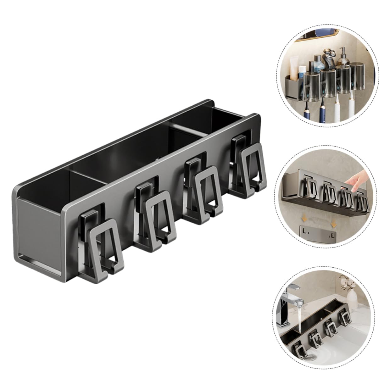 Moderno estante de almacenamiento para cepillos de dientes, organizador de accesorios de baño para cepillos de dientes, pasta de dientes y más, soporte de cepillo de dientes de baño ABS gris