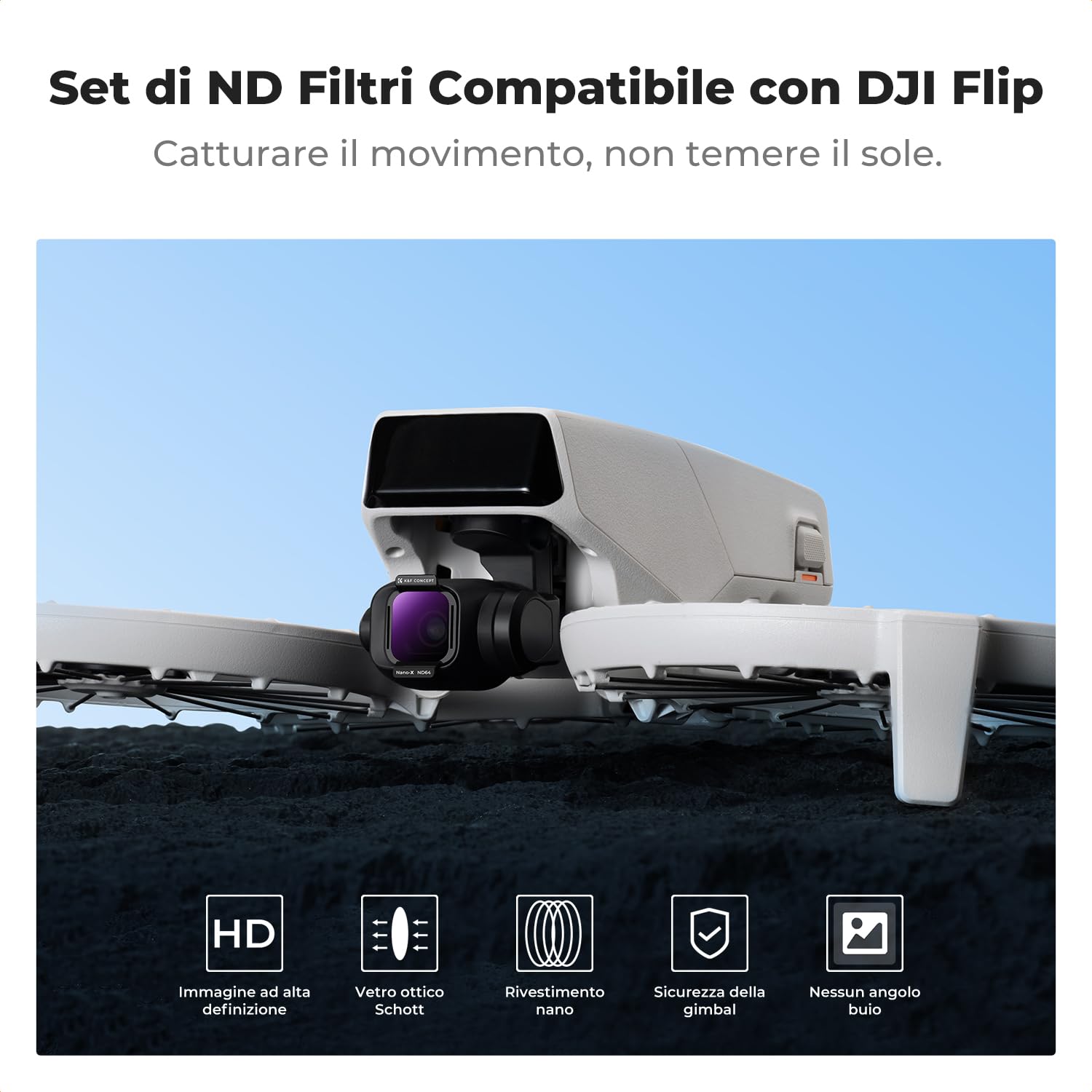 K&F CONCEPT 4 Pezzi Set di ND Filtri per DJI Flip, Filtro Densità Neutra ND8 ND16 ND32 ND64, Vetro Ottico HD Multistrato/Telaio in Alluminio, Drone Lens Accessori