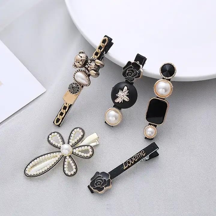 ANNIEHair Clips Set, Metal Hair Barrettes, Pearl Hair Clips Pins Hairpins Korea Hair Accessories for Women Girls Girlfriend Ladies Thick Long Hair Elegant (Black), Pack of 1