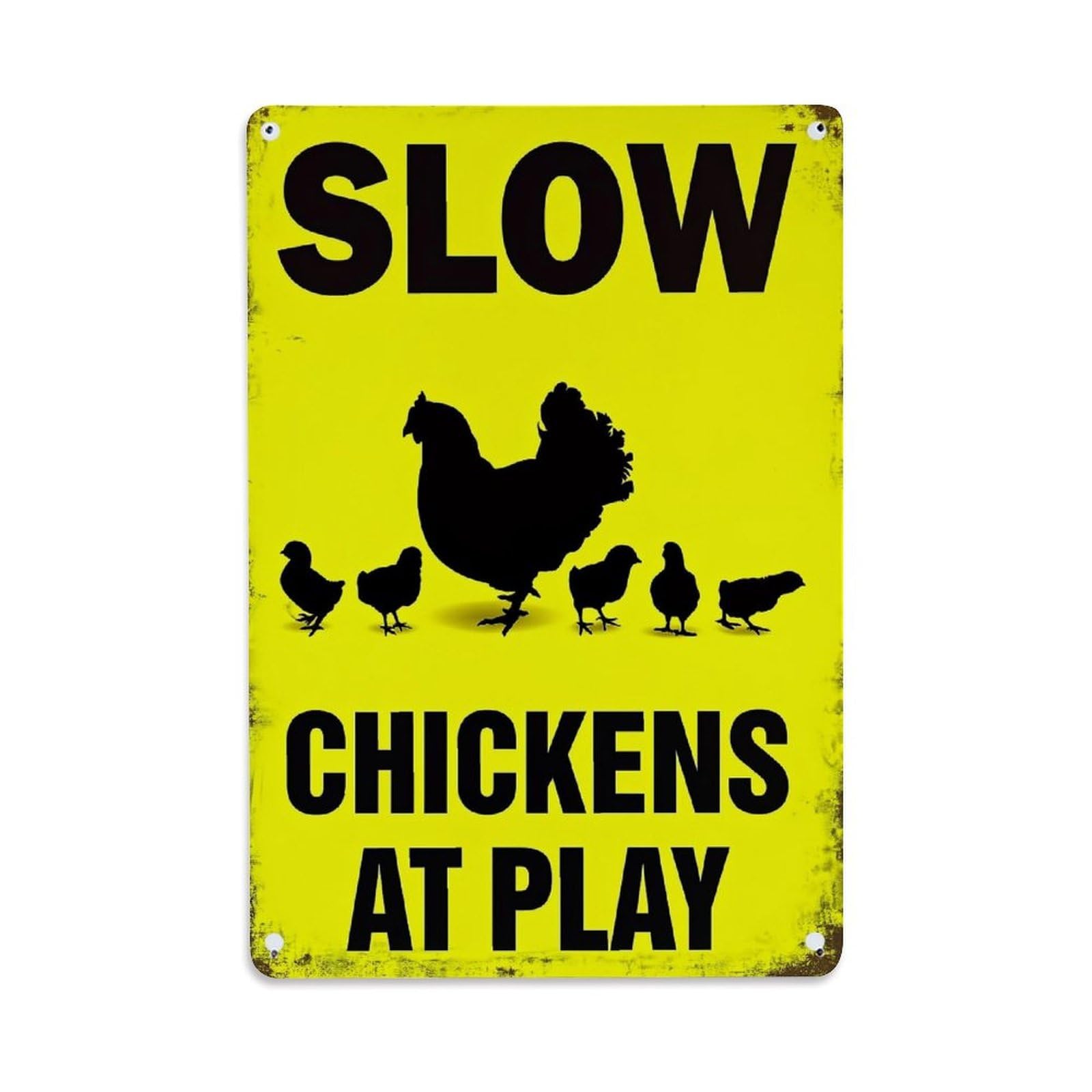 Slow Chickens At Play Sign Vintage Tin Sign Retro Metal Wall Decor Metal Poster, Home Bar Garage Farmhouse Cafe Wall Art Decoration 8x12Inches