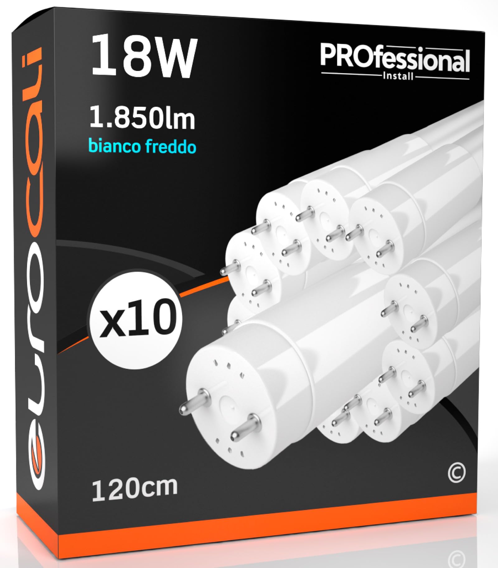 Eurocali 10x Tubi LED 120cm G13 T8 18W 1850 lumen Luce Bianco Freddo 6500K - Fascio Luminoso 160° - Sostituzione Neon