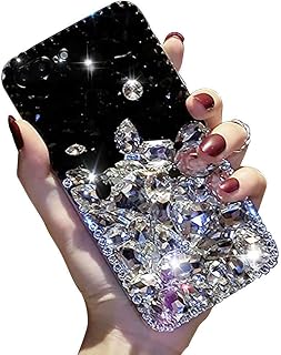 LCHDA Bling Diamond Case Glitter Clear Crystal Rhinestone Full Diamonds Luxury Sparkle Transparent Bumper Women Girls Protective Phone Case Cover for Samsung Galaxy S8 Plus-White&Black