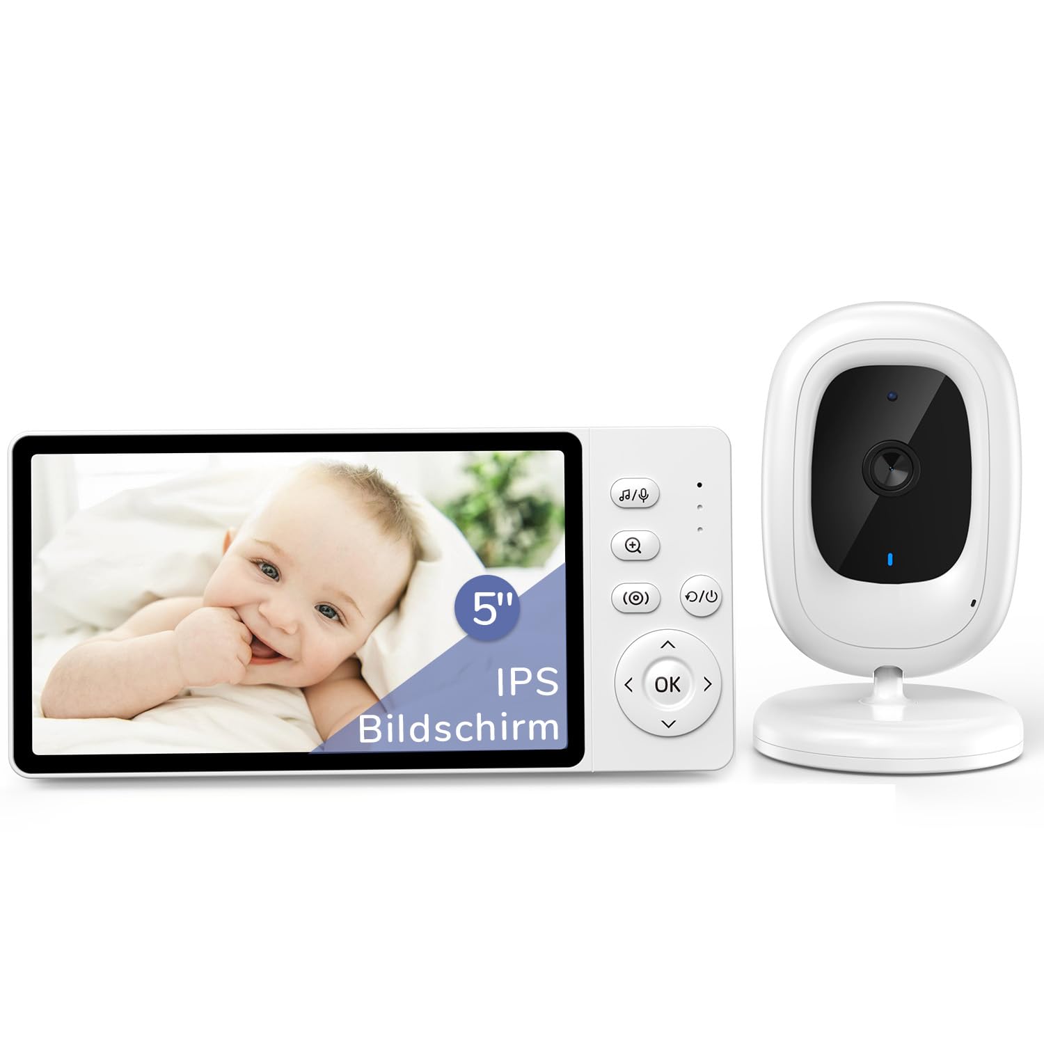 Ohne WLAN 5" IPS Babyphone mit Kamera, 1080P Babyphone, HDR Nachtsicht, VOX Modus & 3X Zoom, Zwei-Wege-Audio babyfon, Temperaturanzeige, 8 Schlaflieder Baby Monitor