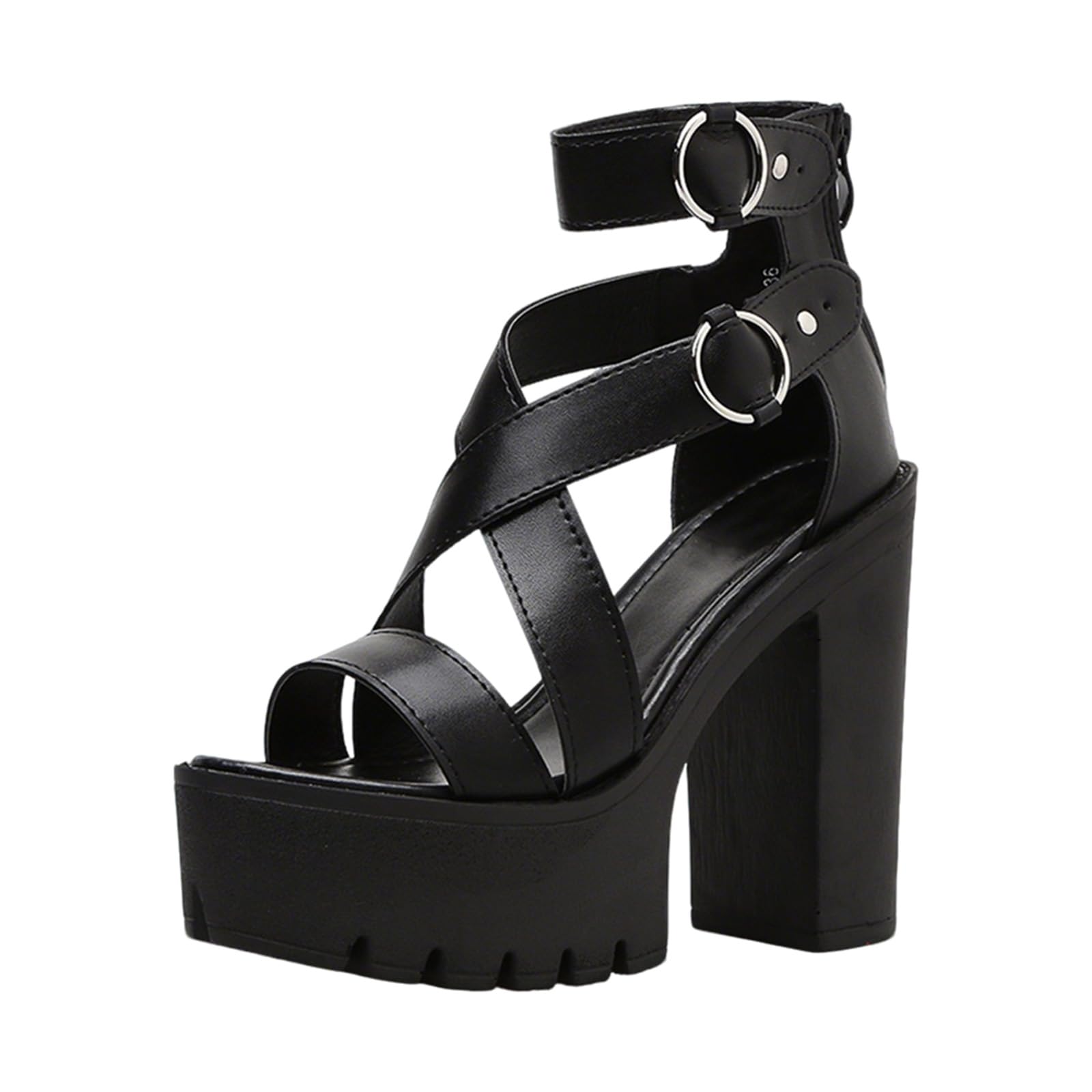 Sandalias Plataforma Tacón Bloque Gótico Punk Mujer Punta Abierta Recortes Gladiador Cremallera Trasera Correas Suela Gruesa Verano Casual Fiesta Cita Discoteca Streetwear Cosplay