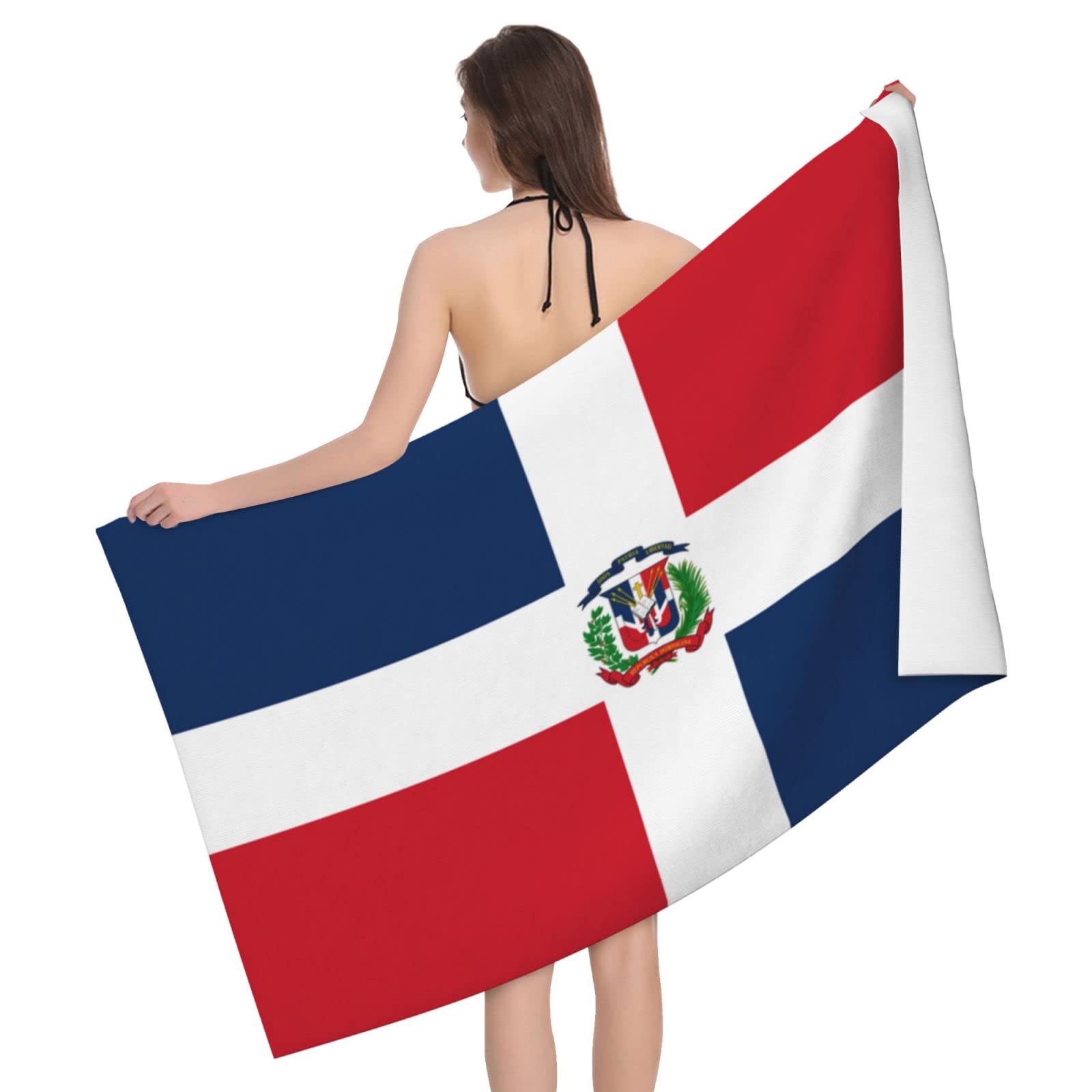 Lsjuee Flag of Dominican Microfiber Bath Towel Absorb Water Quick Dry Bath Towel, for Beach, Swimming Pool, Camping