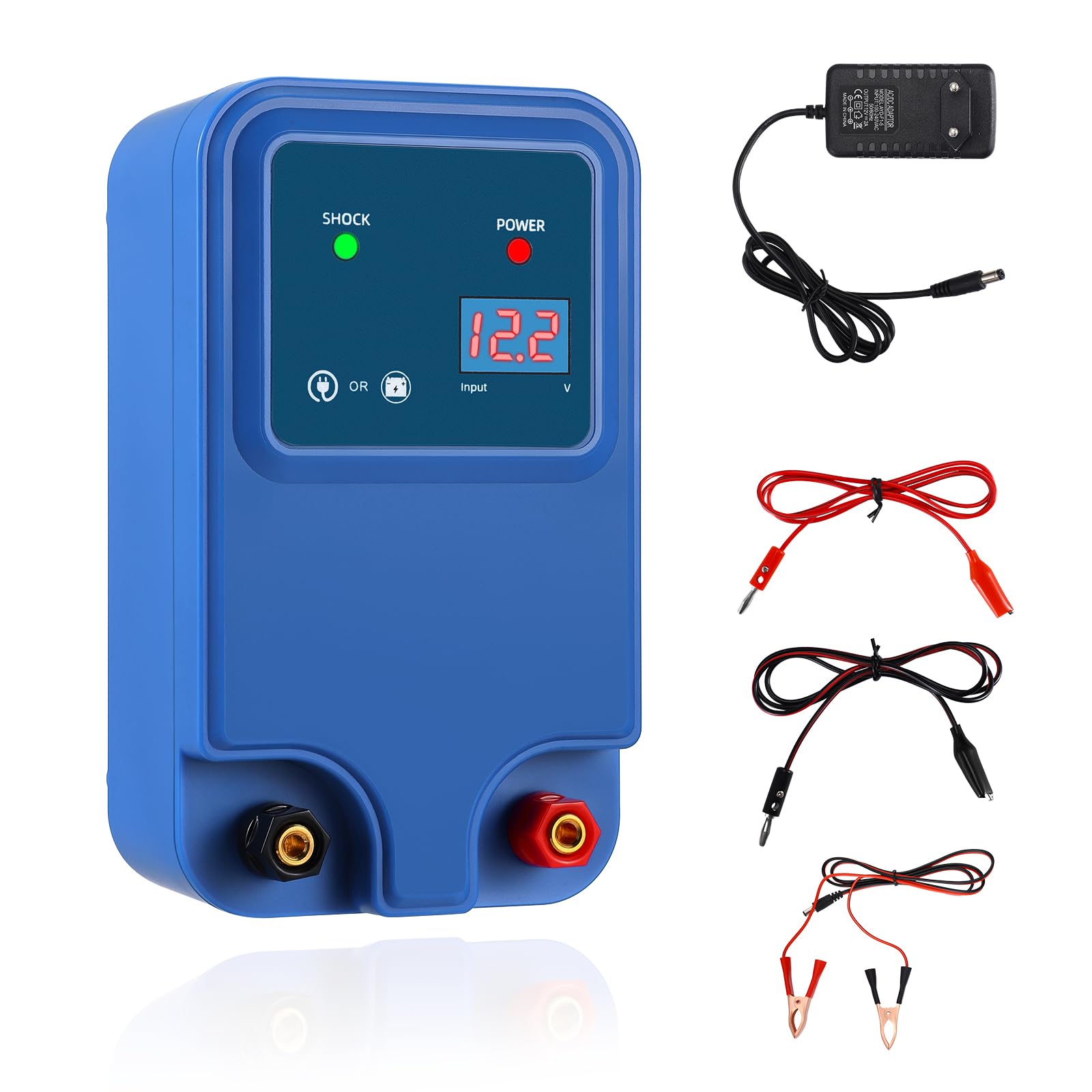 Valla eléctrica de 1,5 J, salida de 12 V, para 2 hasta 15 km, para perros, gatos, pollos, caballos, buey, oveja, cerdo, aves de corral