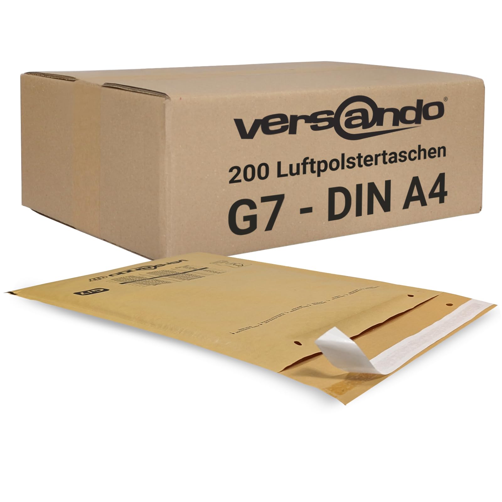 versando 200 sobres acolchados G7, tamaño interior 230 x 340 mm, | dimensiones exteriores 250 x 350 mm, color marrón/amarillo dorado para DIN A4