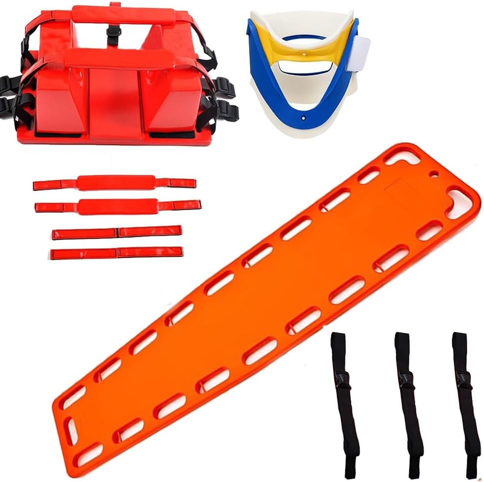 Planche de survie en plastique Stretcher,Brancard de sauvetage pour piscine avec lit de tête et minerve Système de sangles d'immobilisation de la colonne vertébrale，pour le transport et le sauvetage