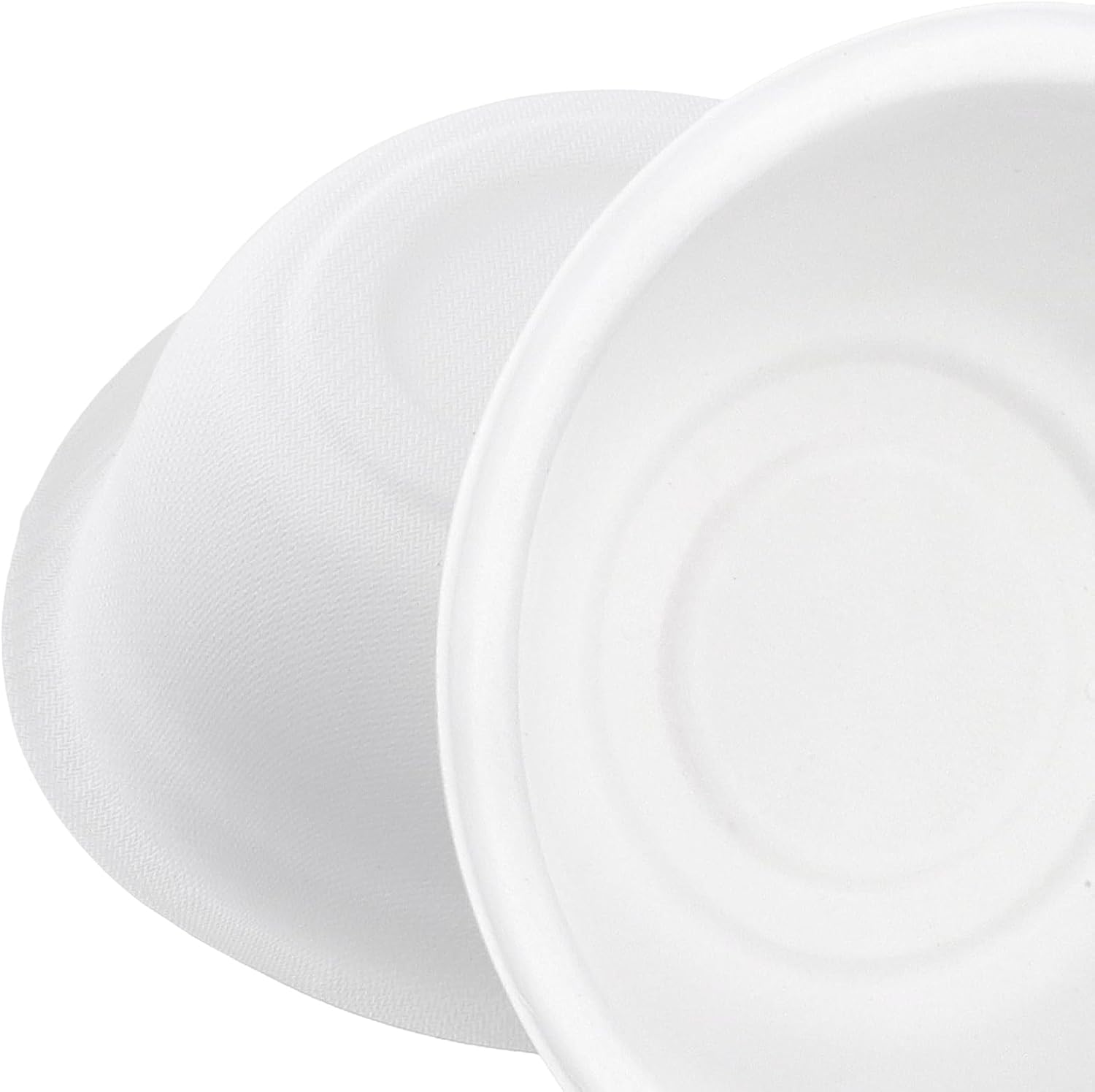 FUNSUEI 300 Pcs 12 OZ White Paper Bowls Disposable, Biodegradable Food Bowl, Heavy Duty Sugarcane Compostable Paper Bowls for Soup, Salad, Dessert