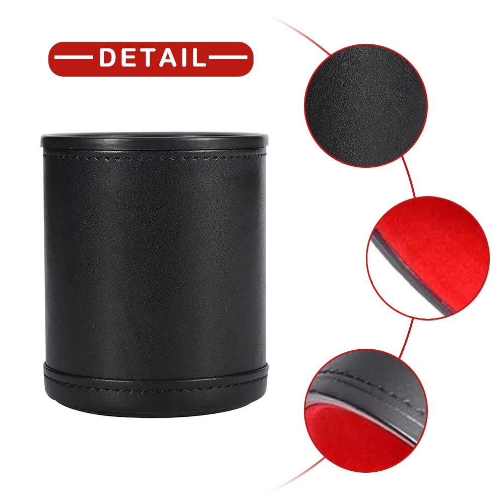 Kitchen-dream Juego de tazas de dados, Juego de vasos de dados de cuero, Taza de dados de cuero insonorizada con 5 dados rojos Ideal para juegos de entretenimiento, bar, viajes, fiesta (negro)