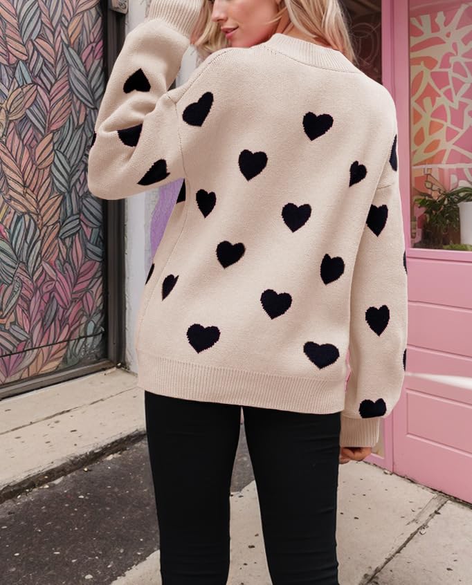 Image of Women's Valentines Pullover Sweaters Cute Hearts Long Sleeve Crewneck Knitted Y2k Sweaters Kawaii Aesthetic Clothes