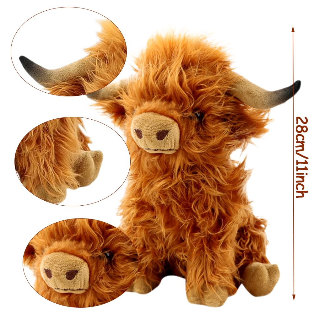 RFJYGWQM Highland Cow Plush, Highland Bull Animal Doll, Realistic Cow Scottish Doll,Soft Cuddly Plush, Farm Toy Gift For Mom - Image 2