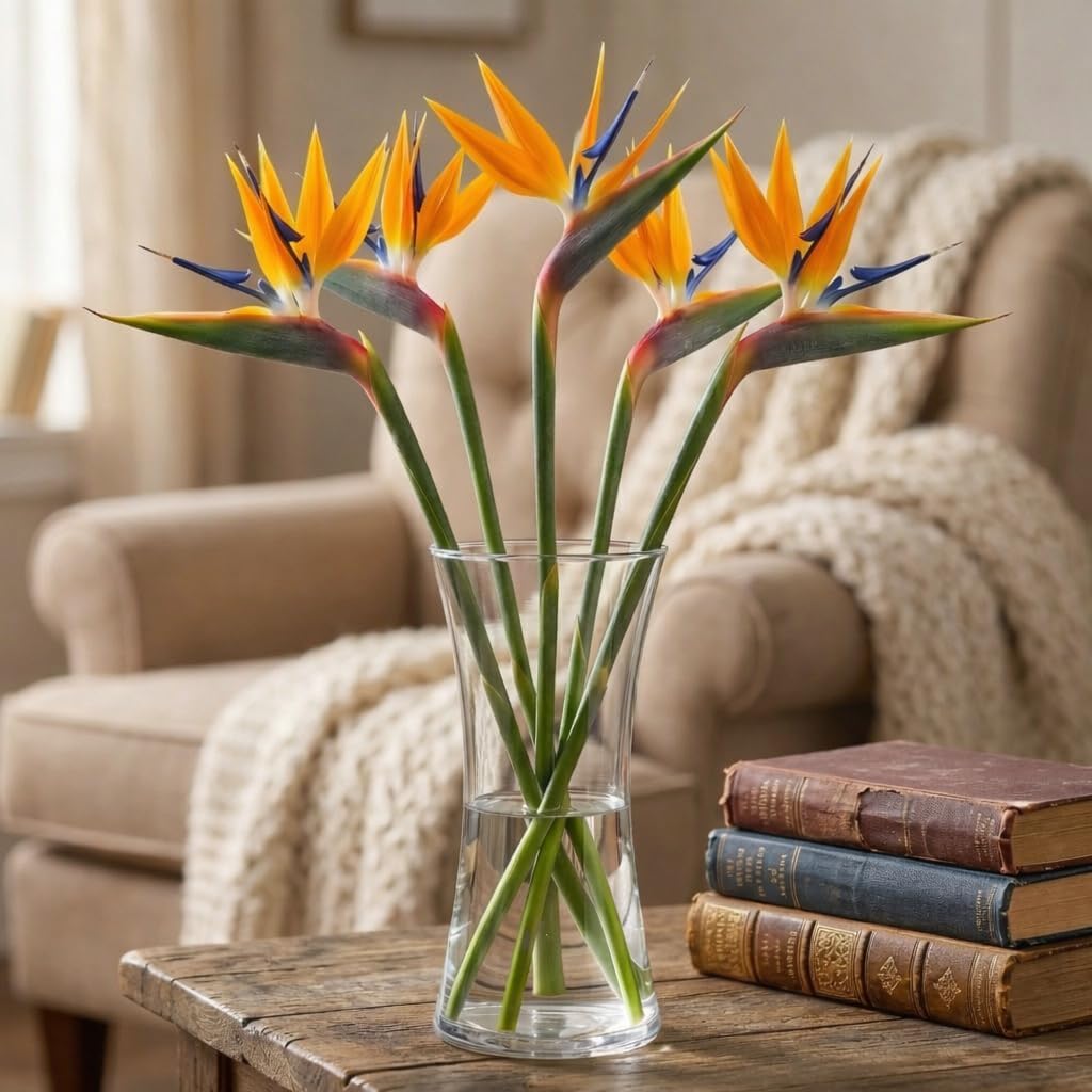 American Florals 5 Tropical Birds of Paradise - Fresh Cut Flowers with USA Wrapped - Floral Gifts for Birthday, Thank You, Mother's Day & Home Garden, Wedding Party Decoration & DIY (Orange and Blue)