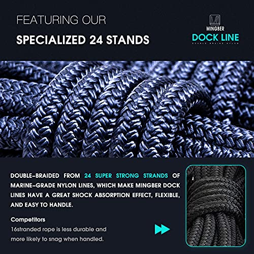 image for Mingber Dock Lines for Boats with Storage Bag & 4 Hooks Double Braided