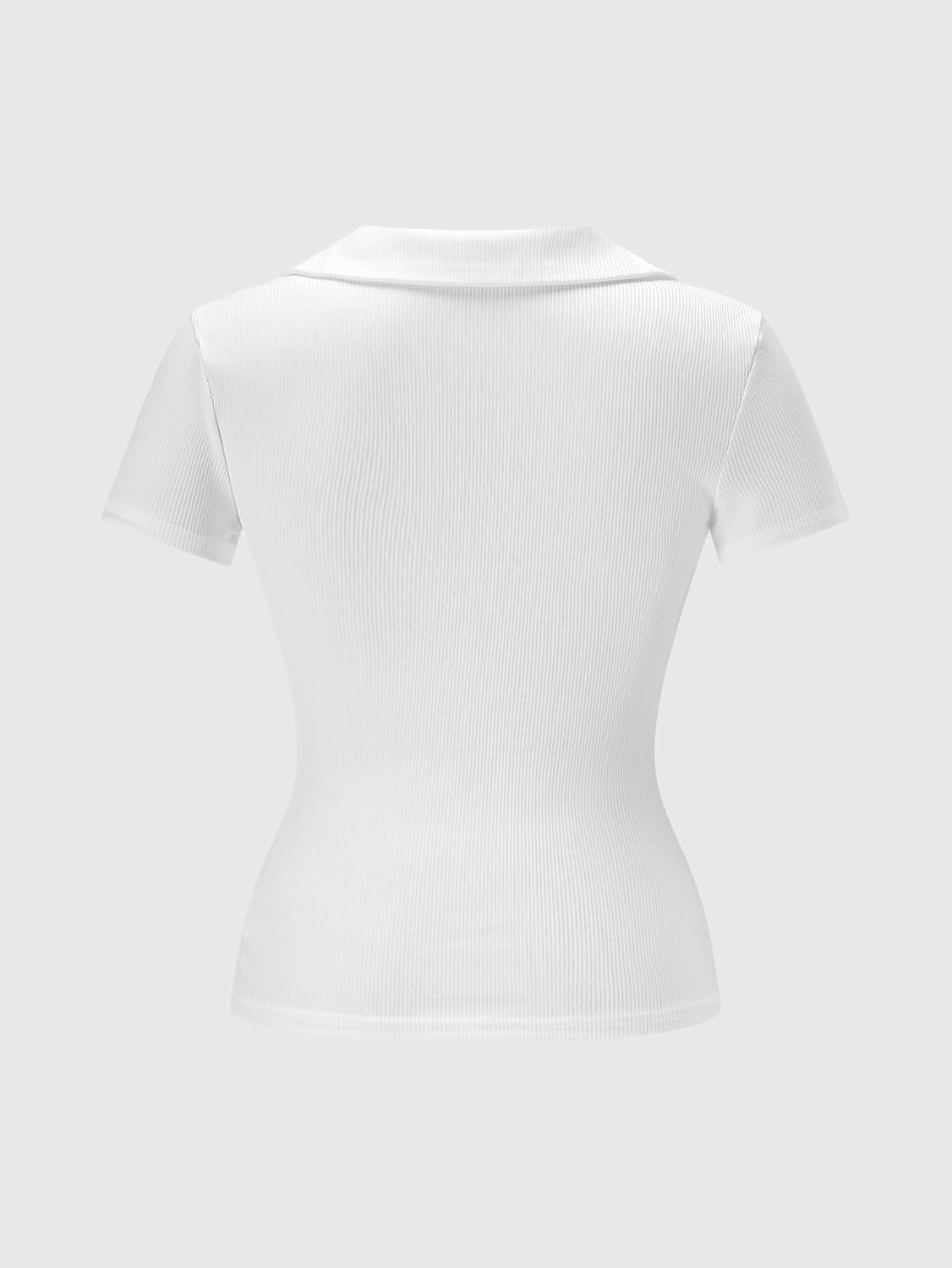 Women's Summer Collared V Neck Fitted T Shirts Y2k Button Front Ribbed Knit Dressy Casual Tops - Image 3