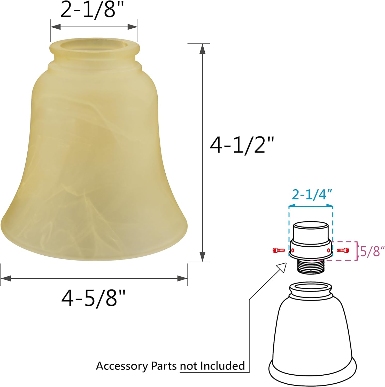 Aspen Creative 23109-4 Transitional Style Bell Shaped Antique Shade, 2-1/8" Fitter Size, 4-1/2" high x 4-5/8" Diameter, 4 Pack Replacement Glass