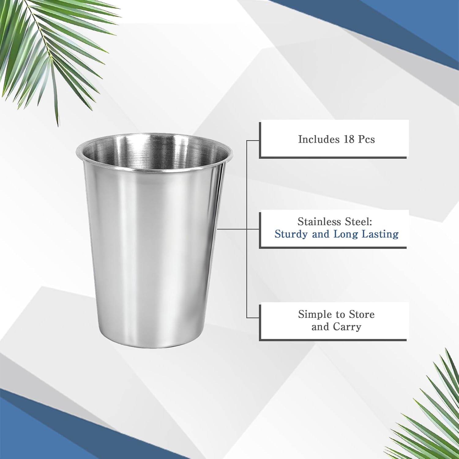 18 Pack Stainless Steel Cups 12 oz/350 ml Stackable Metal Cup Shatterproof Drinking Glasses Outdoor Travel Travel Pint Tumbler for Kids Adult Camping Birthday Parties Family Gathering - Image 3