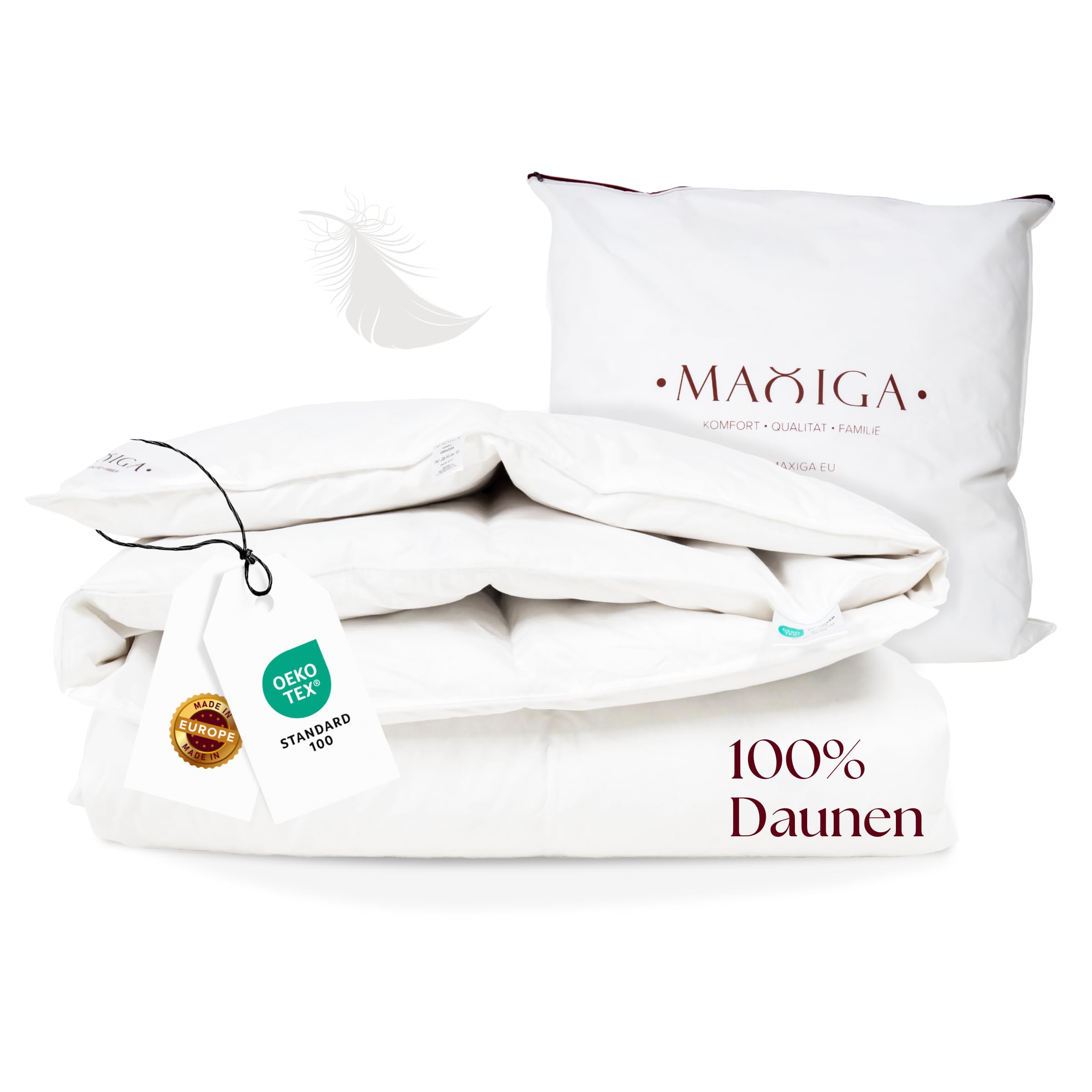 Reine Daunendecke Winter - 100% DAUNEN, 135x200 cm, extra warm 1800g Füllgewicht, atmungsaktiv, Oeko-TEX Zertifiziert, Allergiker geeignet, hochwertige Baumwollhülle